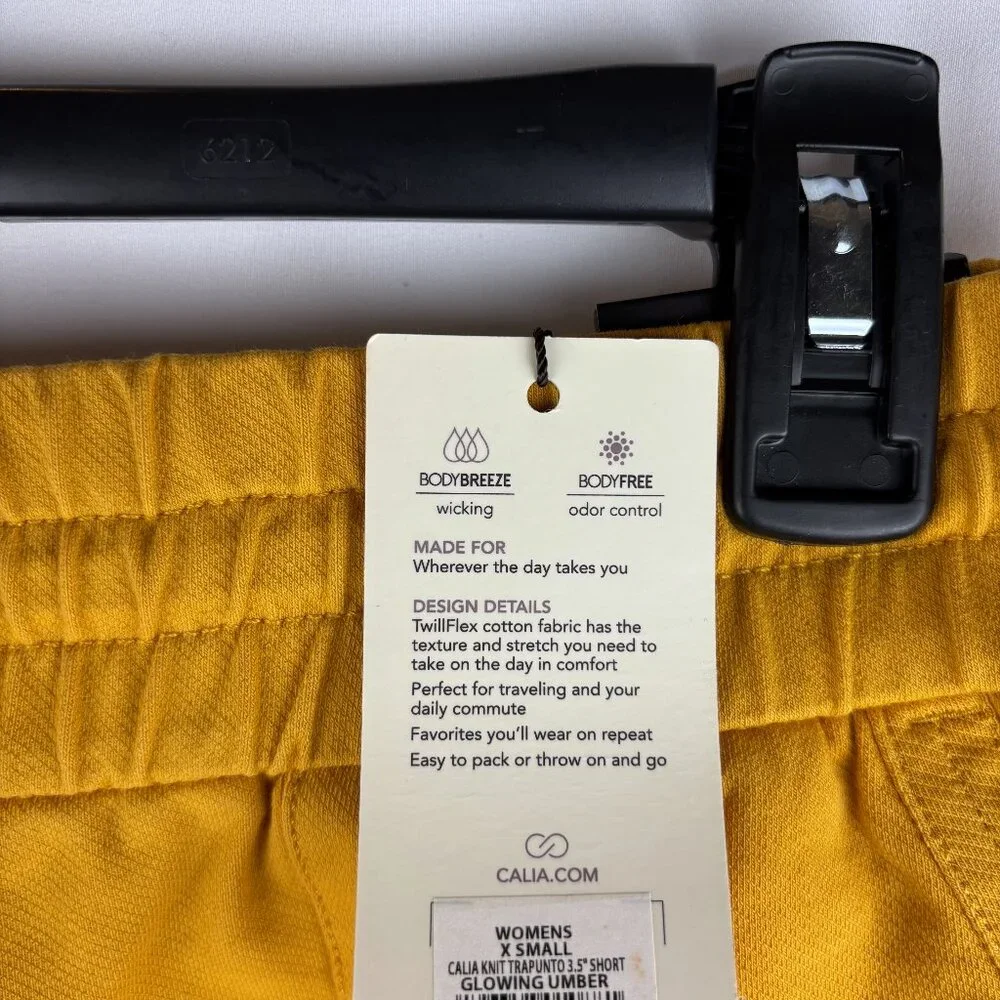XS Yellow Cotton Short Mid Rise 3.5 Inseam Soft Tie Moisture Wicking Trapunto - Picture 5 of 11